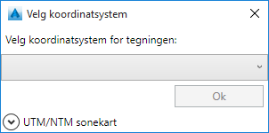 Dersom man ikke allerede har angitt koordinatsystem for plantegningen, vil dette vinduet dukke opp idet man eksporerer til SOSI